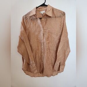 Zara NWT Brown Plaid Button Down Shirt, Cotton Silk Blend, Size small